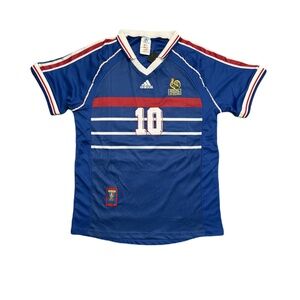 France 1998 World Cup Zidane #10 Blue Soccer Shirt Jersey Vintage Size M-L